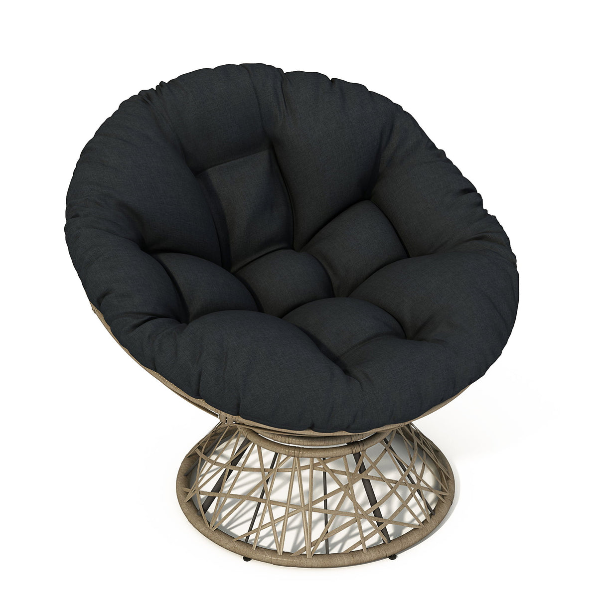 Ergonomic Wicker Chair With Cloud Thick Density Cushion, 3 Proof Cover High Capacity Iron Frame Fluid 360° Swivel