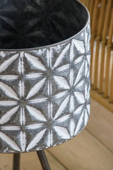 Metal Planter Stand, Round Galvanized Farmhouse Planter (Set of 2) - Gray