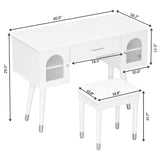 Elegant Vanity Makeup Table & Chair Set Modern Dressing Table With Organizer Writing Desk Charging Port Engineered Wood - White