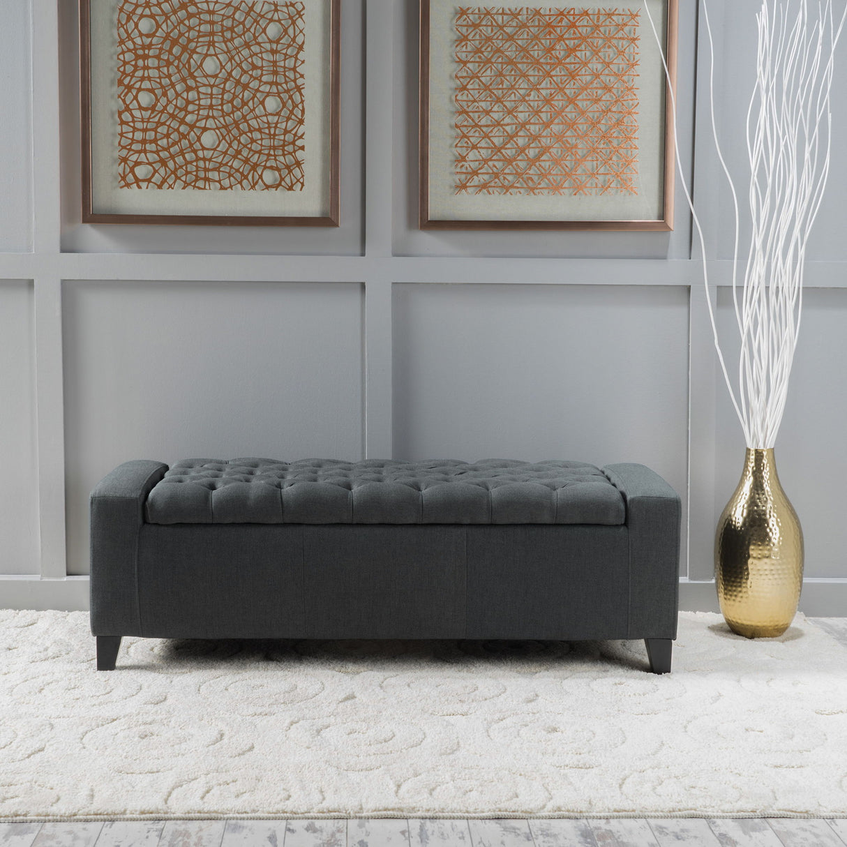 Contemporary Storage Ottoman With Tufted Top - Dark Gray