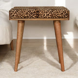Leopard Velvet Tray Style Footstool - Brown Oak