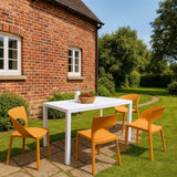 4 Piece Set Of Modern Designed Single Chairs With Long Table