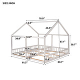 House Platform Beds, 2 Shared Beds, Metal Frame With Guardrails
