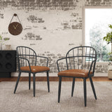 Industrial Inspired Upholstered Dining Chair Set With Metal Legs (Set of 2) - Brown