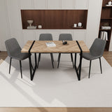 Modern Dining Table & Suede Chair Set WIth Rectangular Metal Base
