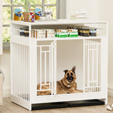 Wooden Dog Crate Furniture With Divider And Storage - White
