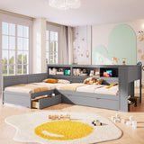 L Shaped Platform Bed With Trundle And Drawer