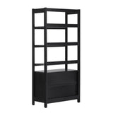 Transitional Wide Reeded Bookshelf With Drawers On Bottom