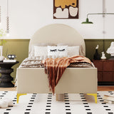 Upholstered Platform Bed With Classic Semi-Circle Shaped Headboard