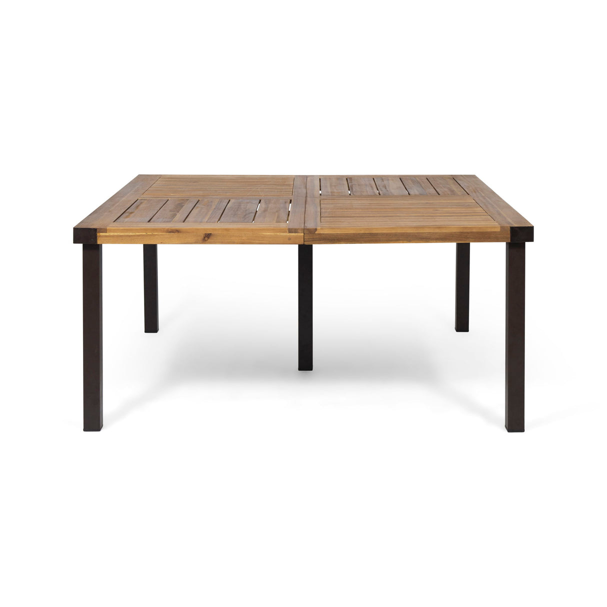 Lankershim - Modern Industrial Dining Table With Acacia Wood Slat Design - Teak
