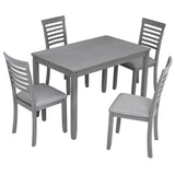 5 Pieces Modern Dining Set, Rectangular Wooden Dining Table With 4 Upholstered Chairs
