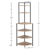 6 Tier Corner Open Shelf Modern Bookcase Wood Rack Freestanding Shelving Unit, Plant Album Trinket Sturdy Stand Small Bookshelf Space-Saving For Living Room Home Office Kitchen Small Space - Rustic Brown