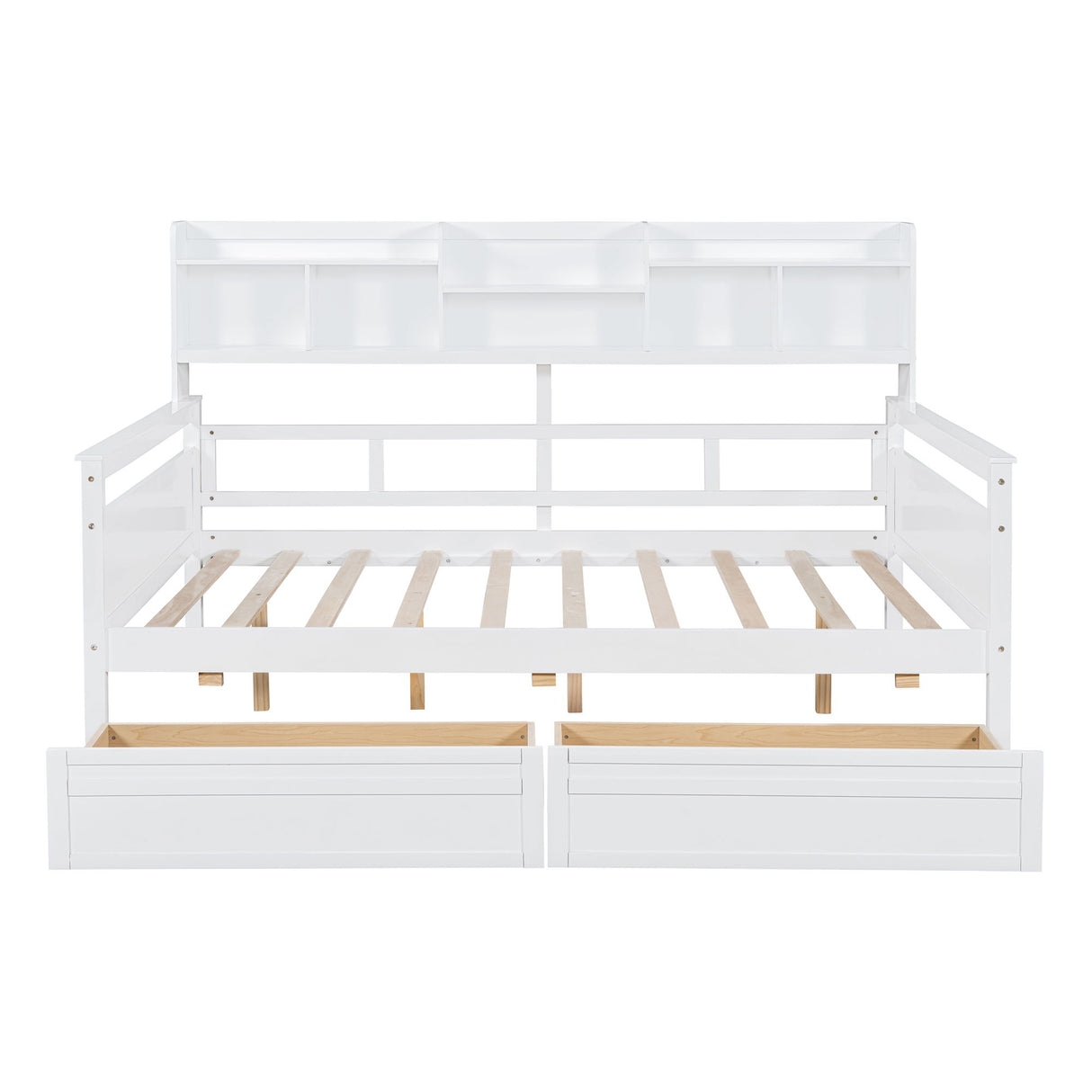 Daybed, Wood Slat Support, With Bedside Shelves And Two Drawers