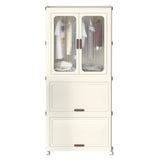 Portable Wardrobe Closet Storage Organizer With Magnetic Doors And Hanging Rod - Cream White