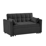 Modern Velvet Convertible Loveseat Futon Sofa With Pullout Bed, Reclining Backrest