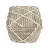 Modern Wool Rope Square Pouf Ottoman Floor Cushion - Gray / Ivory