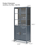Modern Style Tall Steel Display Cabinet With Double Glass Doors, LED Lights