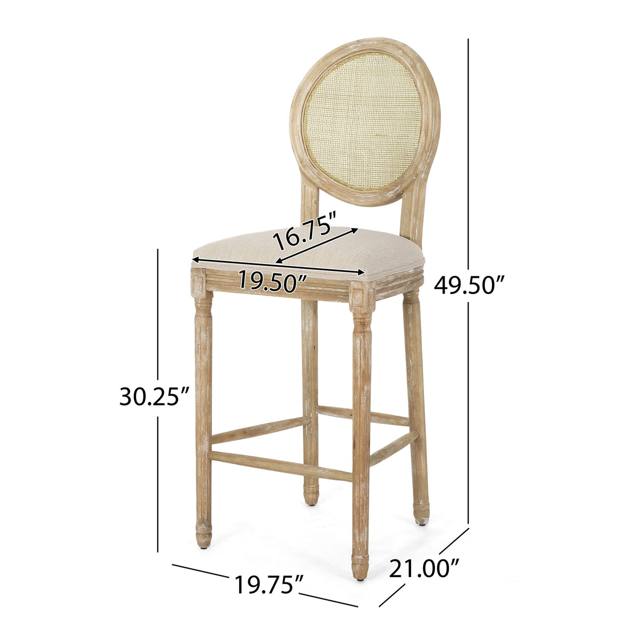 Country Chic Bar Stools (Set of 2) With Rattan Backrest And Upholstered Seat - Beige / Natural