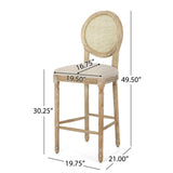 Country Chic Bar Stools (Set of 2) With Rattan Backrest And Upholstered Seat - Beige / Natural