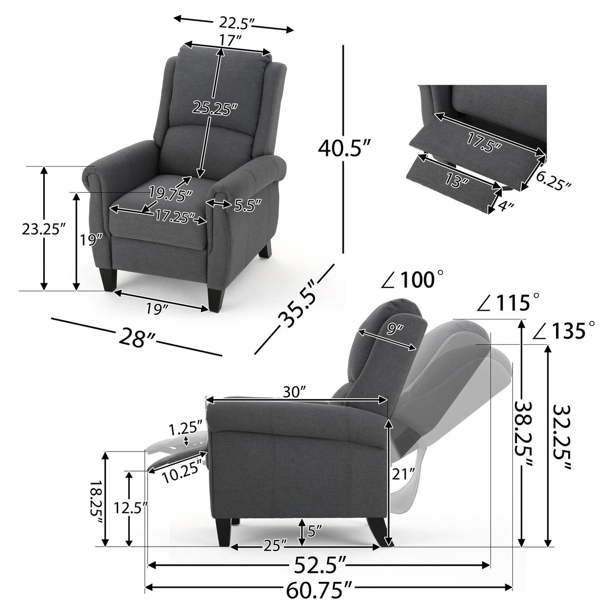 Contemporary Push Back Recliner Chair