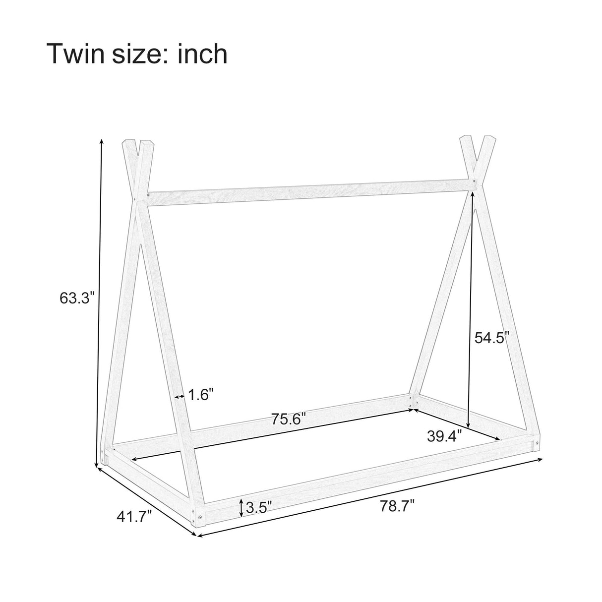 Wood Tent Bed For Kids, Montessori Style Low - Floor Bed, House-Shape Tent Bed Frame