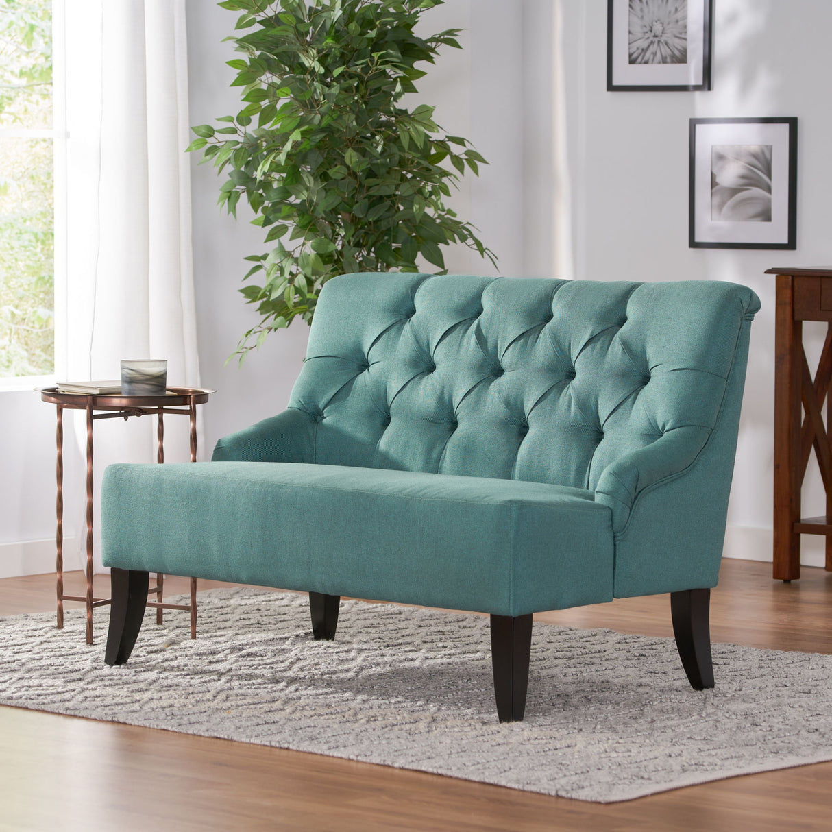 Nicole - French Style Upholstered Loveseat With Tufted Backrest - Teal
