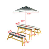 Naturally Playful Kids Picnic Table With Umbrella, Indoor / Outdoor Fun - Blue / White Stripes